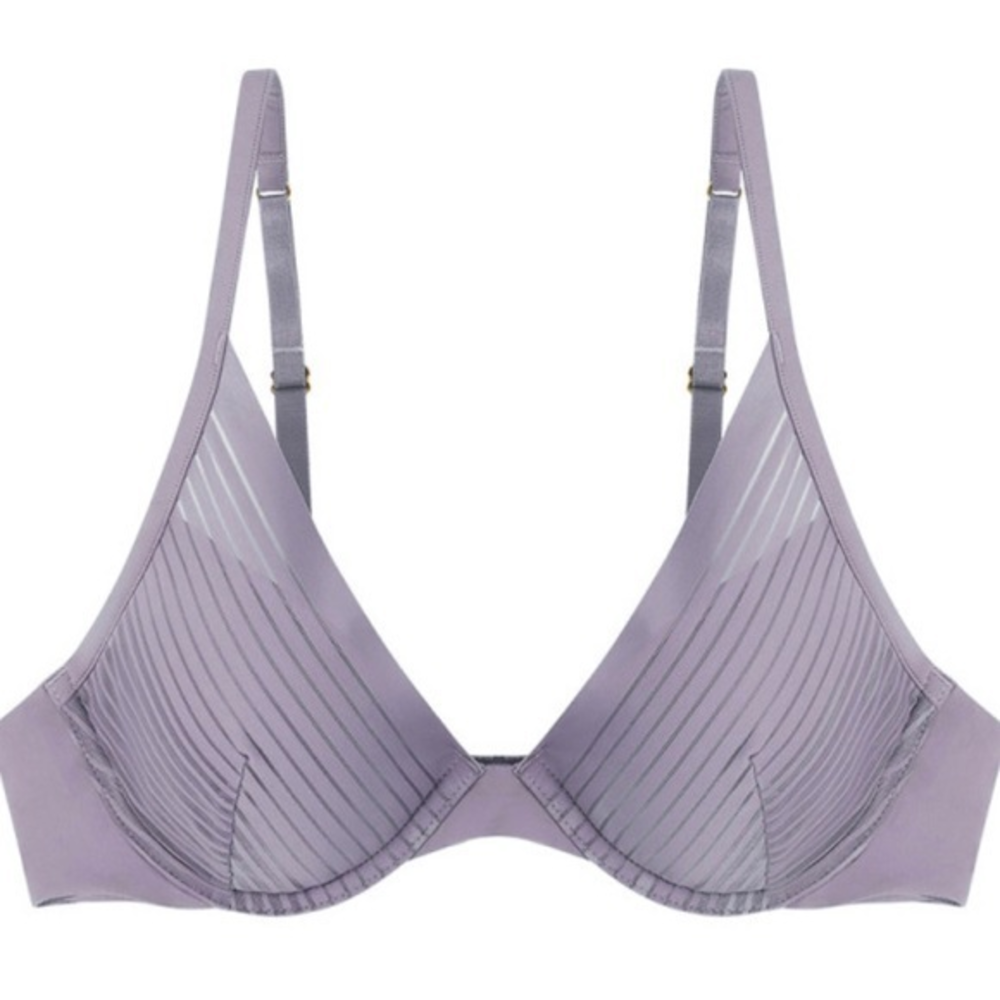 Thirdlove 24/7 Seamless Stripe Plunge‎ Bra 32E in purple underwire bra